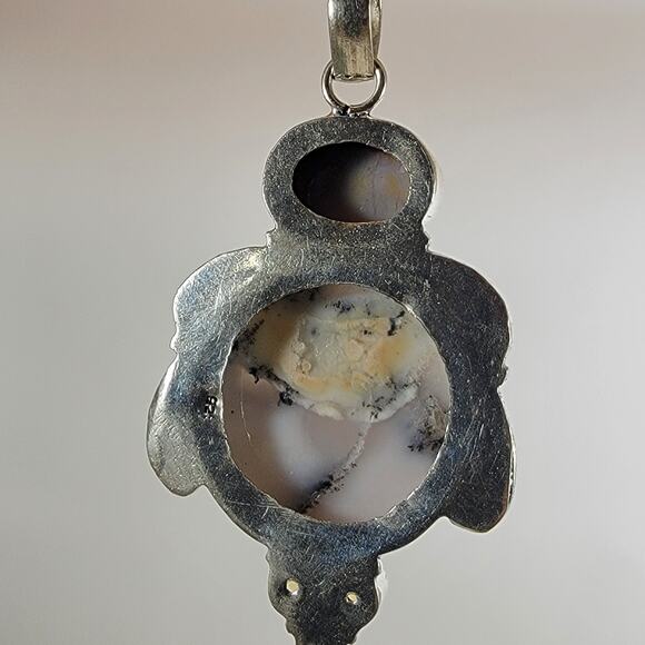 Handmade Pendant with Dendritic Opal & Agate Accents – Silver Natural Stone - Picture 9 of 10